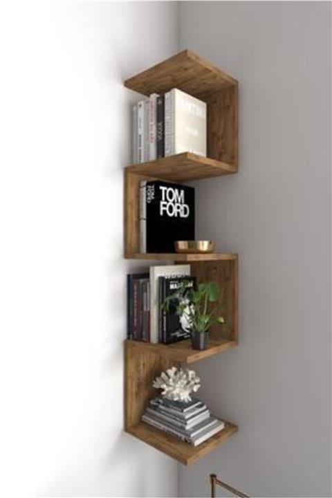 ünlü orman ürünleri Zigzag Atlantik Çam Köşe Duvar Rafı / Kitaplık