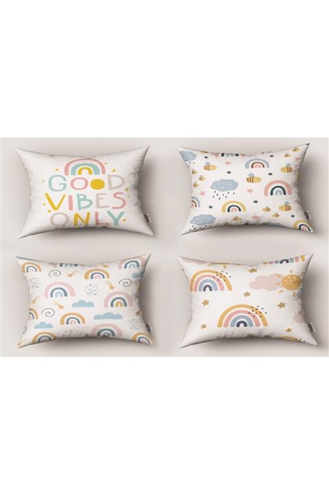 instababyrooms Gökkuşağı Desenli Çocuk Odası Dijital Baskılı Dörtlü Kırlent Kılıfı