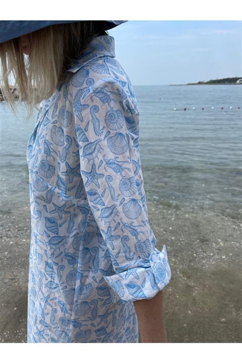 INVU OFFICIAL Deniz Kabuğu Desenli Gömlek Elbise