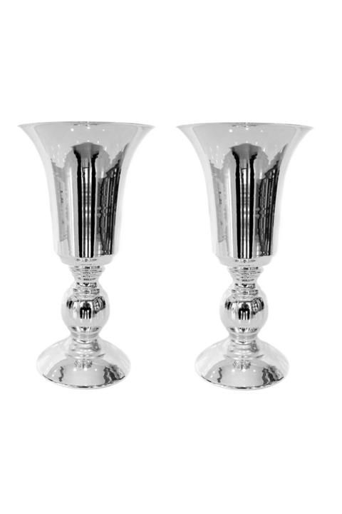 Almila Store 2 Adet 27cm Gümüş Renk Metal Vazo Söz Nişan Ev Dekorasyon Vazosu