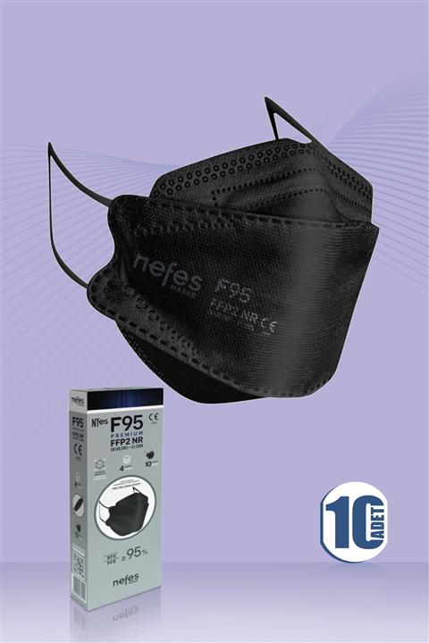 nefes Siyah Lastikli Dört Katlı Ffp2 Maske 10'lu