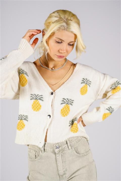 PRANGA Ananas Desenli Hırka Ekru