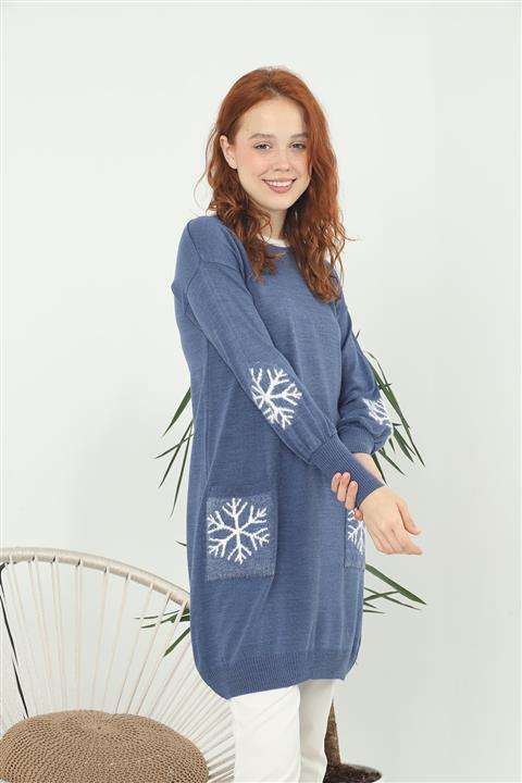 İKLİM LİFE Kar Desen Bileği Sıkmalı Tunik