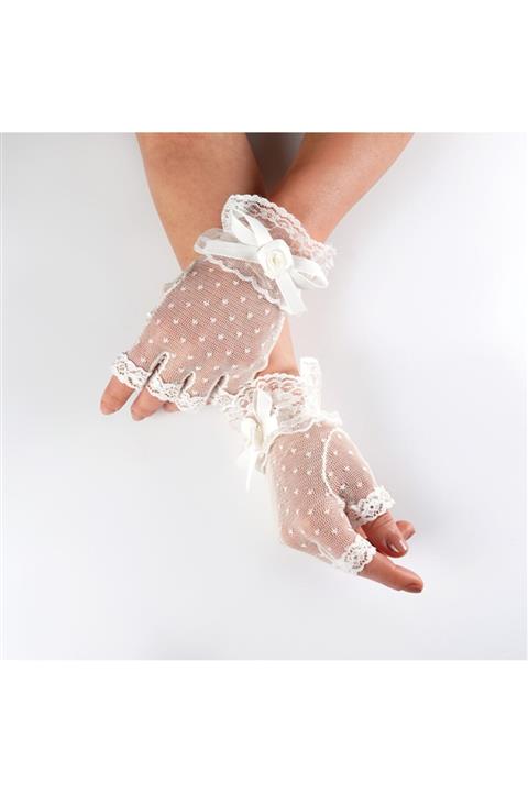 EDDA GELİN AKSESUARLARI Beyaz Kesik Parmak Gelinlik Eldiveni