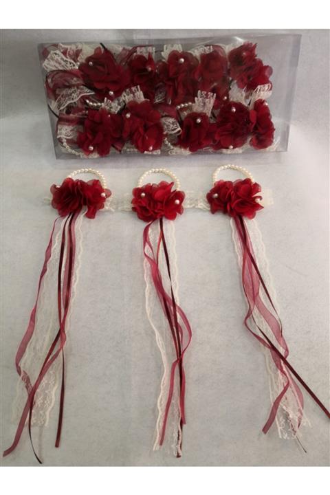 EMİR KINA Incili Lazer Güllü Lüx Nedime Bilekliği 10' Lu Paket Bordo