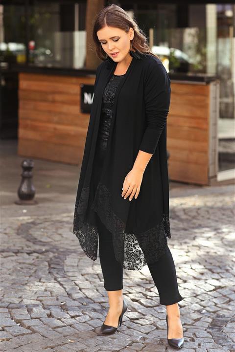 Moda Cazibe Kadın Siyah Etekucu Dantel Hırka M9265