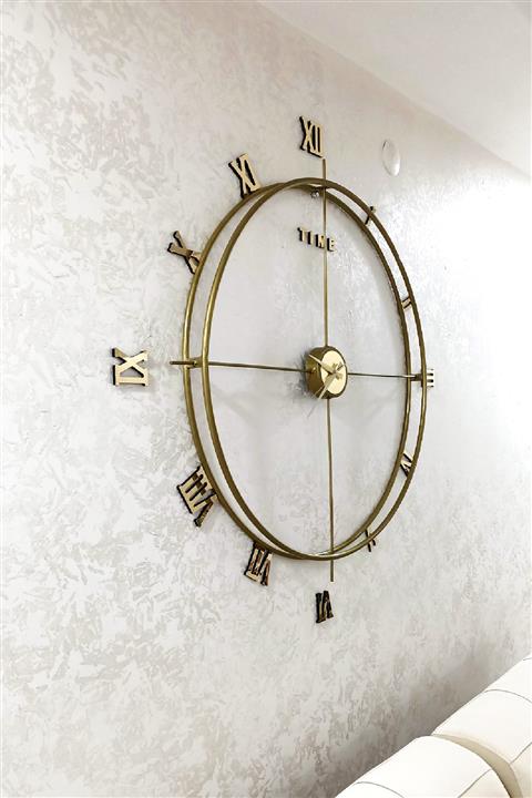 AGA KONSEPT Özel Tasarım Dekoratif Roma Rakamlı Orta Boy Metal Gold Iskelet Duvar Saati 80 Cm