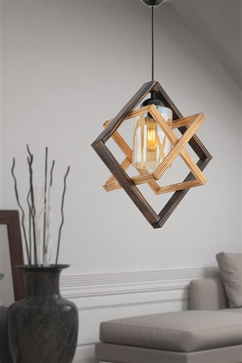 BCD TASARIM AYDINLATMA Saturn Ahşap Sarkıt Avize