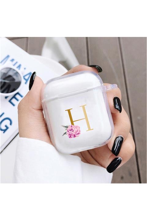 trendycase Premium Silikonlu H Harfli Desenli Şeffaf Airpods Kılıfı