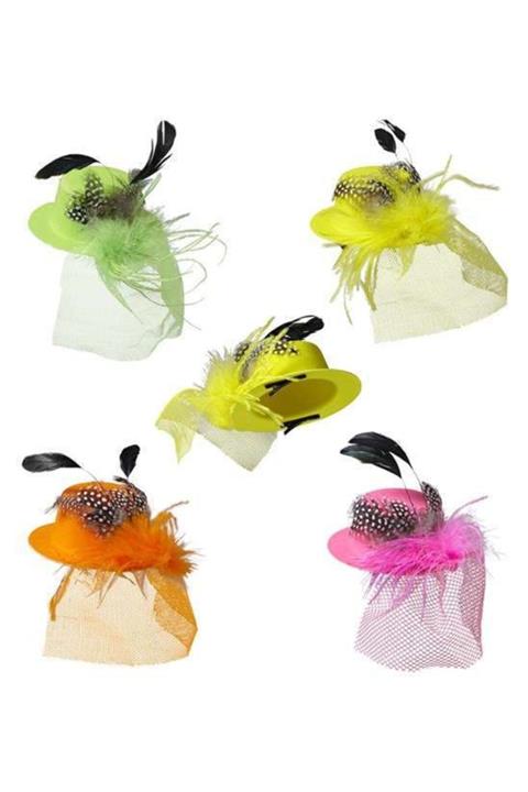 Parti Dünyası Neon Renklerde Mini Parti Şapkası Tüylü Ve Tüllü