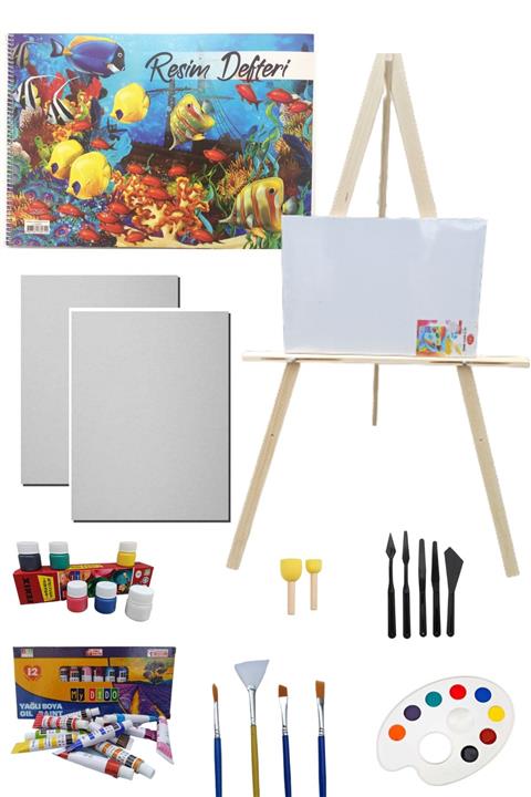 IG Yağlı Boya Resim Başlangıç Seti-şövale,35*50cm Resim Defteri Ve 2 Tuval, (ŞÖVALYE)