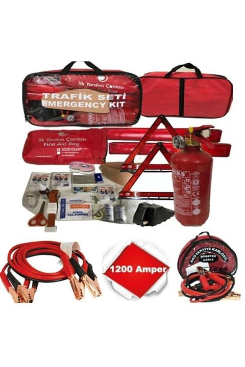 Adıfeks Çantalı Lüx Trafik Seti Tüvtürk Uyumlu + Çantalı Akü Takviye Kablosu 1200 Amper 2 Metre