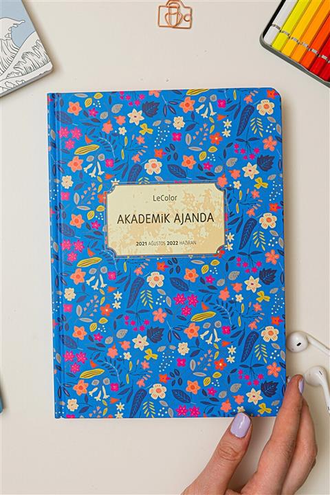 Le Color 17x24 Akademik Ajanda 21/22 Sticker Çiçekli Mavi
