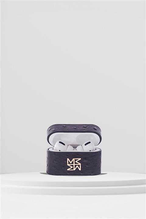 MHIRAJE Siyah Hakiki Deri Devekuşu Model Airpods Pro Kılıfı