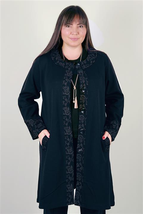 Laden Triko Çelik Örgü Büyük Beden Anne Kap Bisiklet Yaka Uzun Kalın Hırka