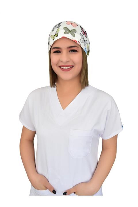 Nur Ortopedi Kelebek Desenli Doktor Hemşire Hastane Aşçı Bonesi