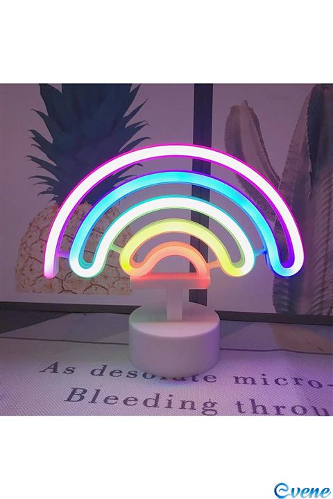 Evene Led Işık Gece Lambası Gökkuşağı Renkli Neon Lamba Pilli Masa Lambası