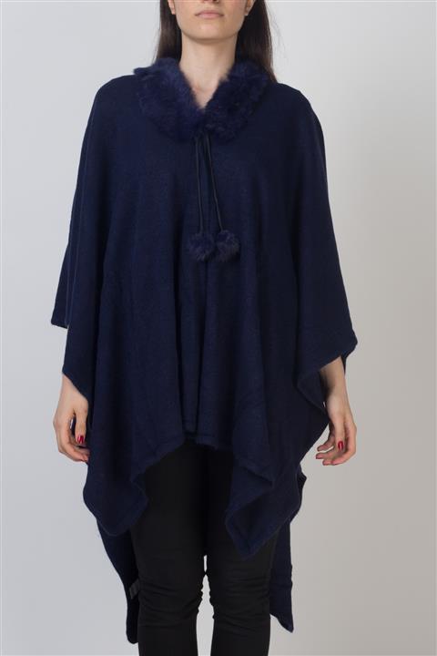 Gezgin tekstil ve aksesuar Kadın Lacivert Ponpon Panço