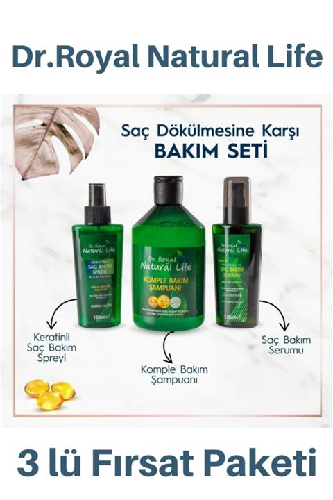 ORGANİC DR. ROYAL Natural Keratin Şampuan + Keratinli Saç Bakım Spreyi + Natural Saç Bakım Serumu