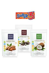 KetoCook (KETOJENİK) Badem Unu Hindistan Cevizi Unu Keçiboynuzu Unu Super 3 Set 900 gram