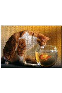 Cakapuzzle Fanustaki Balık Ve Izleyen Kedi 500 Parça Puzzle Yapboz Mdf (ahşap)