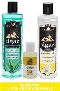 ILGAZ Elit 400 ml Beyaz Zambak Kolonyası + 400 ml Yeşil Çay Kolonyası Cep Limon Kolonyası