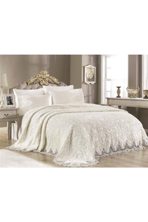 Royal Home Ebru Battaniye 6 Parça Krem