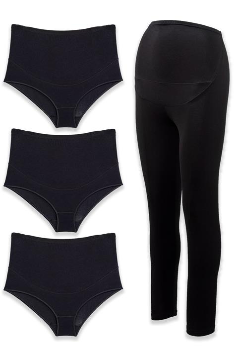 BSM Kadın Siyah Pamuklu Modal Doğal Yüksek Kalite Hamile Külodu Ve Hamile Taytı Takımı