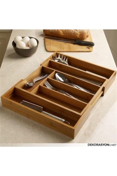 SEZENLER Genişleyebilir 6 Bölmeli Ahşap Bambu Kaşıklık