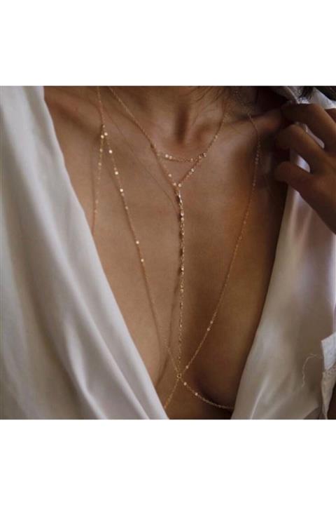 pop up store Kadın Gold Zincir Ortası Şerit Top Detay Vücut Aksesuarı