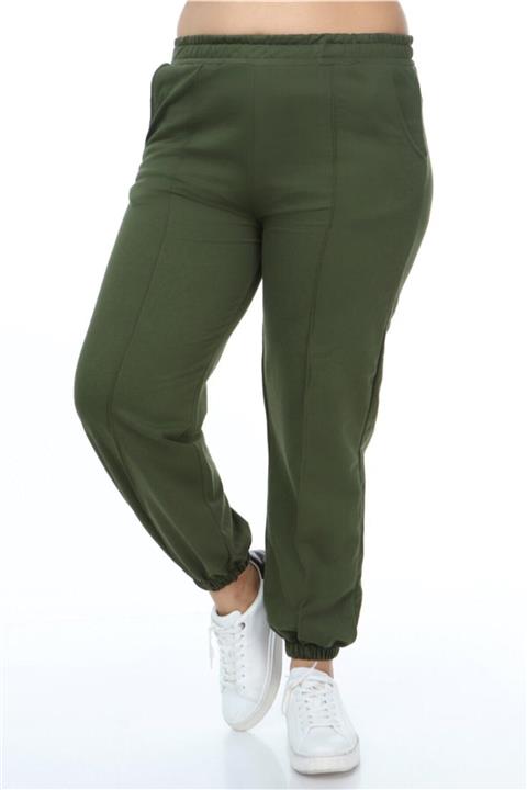 Womenice Kadın Haki Beli Lastikli Cepli Büyük Beden Eşofman Altı