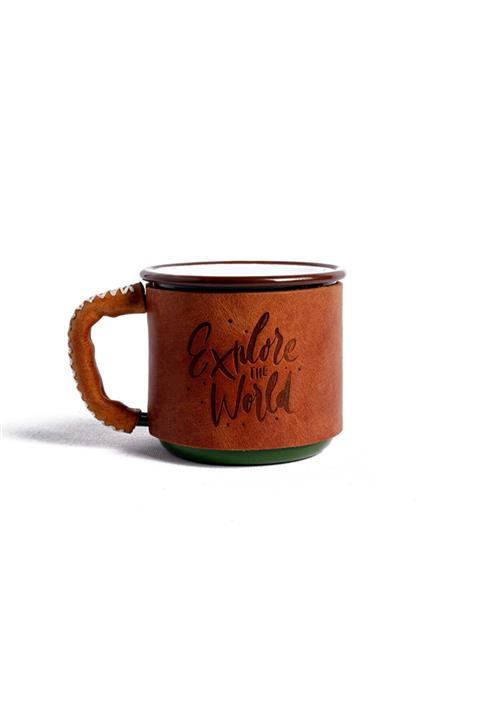 4EST Deri Kılıflı Emaye Kupa - Explore The World