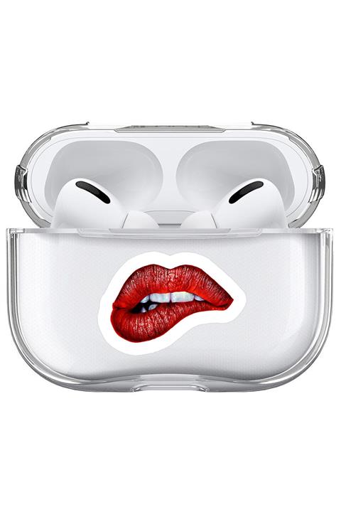 Apple Airpods Pro Kılıfı Desenli Şeffaf Sert Kapak - Rujlu Dudak.