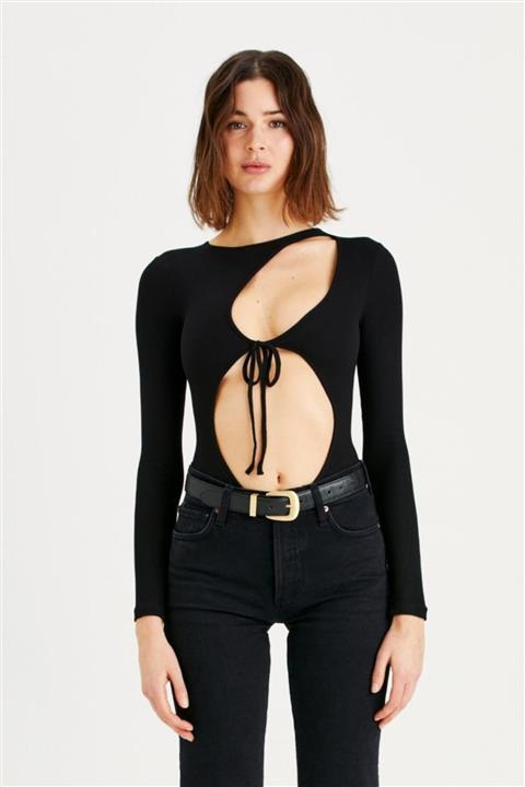IAMNOTBASIC Kadın Siyah Geometrik Dekolteli Marilla Bodysuit