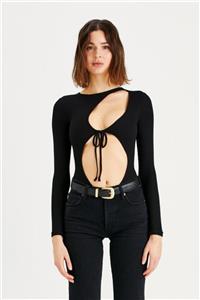 IAMNOTBASIC Kadın Siyah Geometrik Dekolteli Marilla Bodysuit