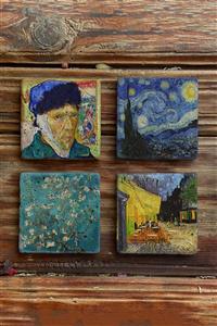 Oscar Stone Decor Taş Bardak Altlığı Stone Coasters - 4lü Set Vincent Van Gogh Tabloları