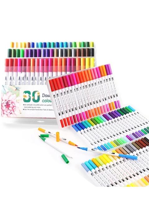 armex Brushpen Ve Fineliner 60 Renk Set Çift Taraflı Fırça Ve Yazı