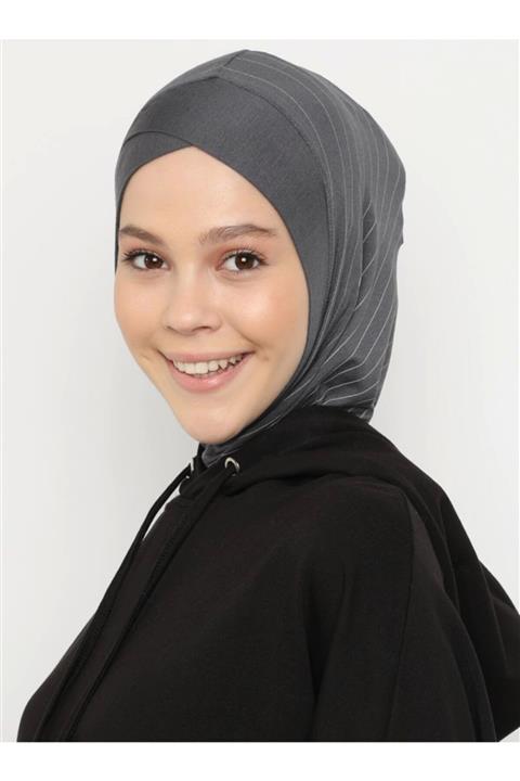 Ecardin Çizgili Spor Bone - Koyu Gri -