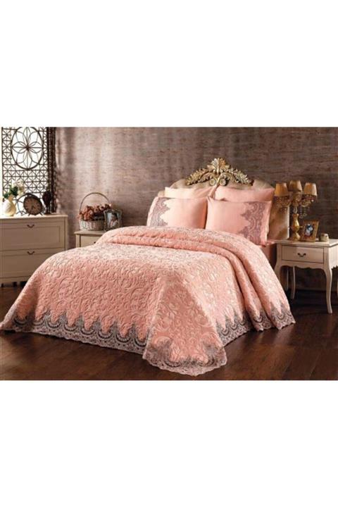 tutku home Çift Kişilik Fransız Güpürlü Battaniye Pudra Pembe