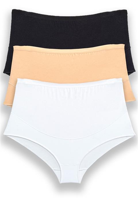 BSM 3'lü Kadın Siyah Beyaz Ten Modal Geniş Rahat Kilot Hamile Külodu