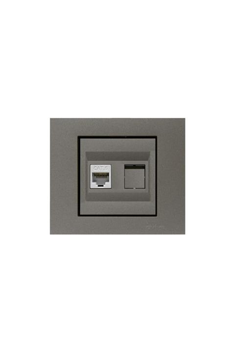 OVİVO Seldur Grano Antrasit Data Prizi Cat6 + Çerçeve