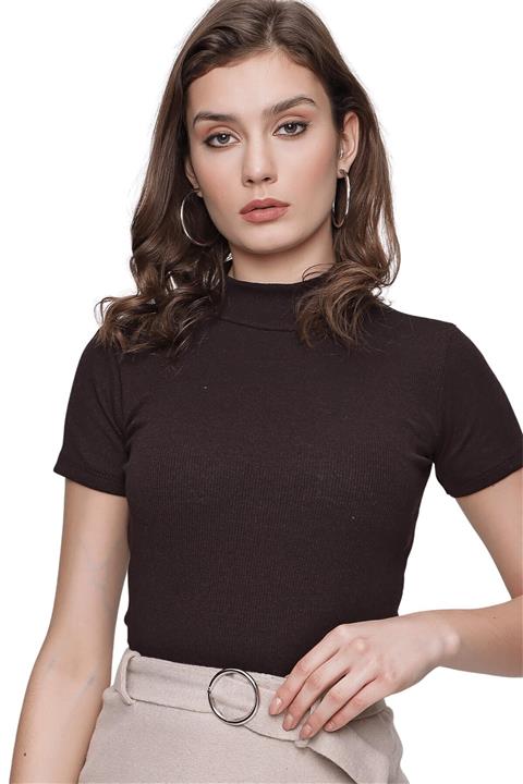 butikburuç Kadın Kahve Kısa Kol Balıkçı Bady