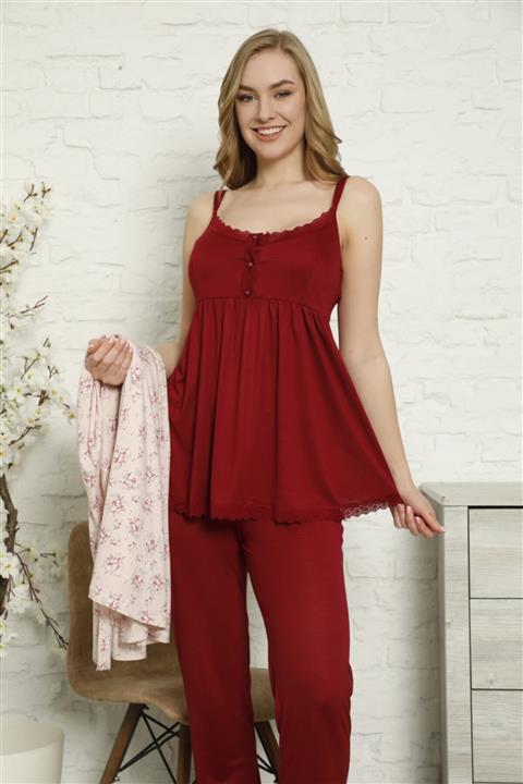 Duchesse Kadın Bordo Sabahlık Pijama Takım