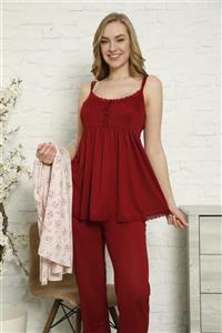 Duchesse Kadın Bordo Sabahlık Pijama Takım