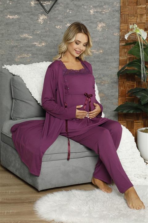 JENİKA Kadın Sabahlıklı 3lü Hamile Pijama Takım