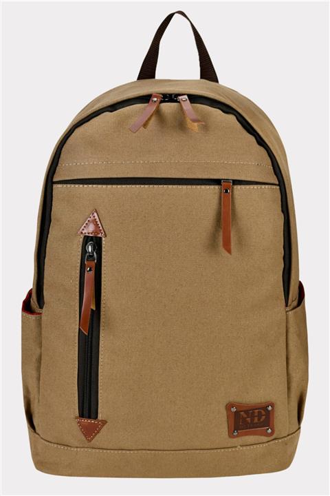 Sivilen Unisex Erkek Kadın Kanvas Kumaş Laptop Bölmeli Günlük Okul Orta Boy Sırt Çantası Bej