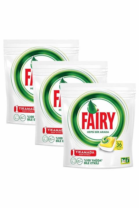 Fairy Bulaşık Makinesi Deterjanı Hepsi Bir Arada Limon 36 Yıkama 3'lü
