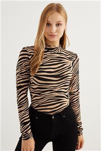 Bipantolon Kadın Camel Zebra Desenli Body