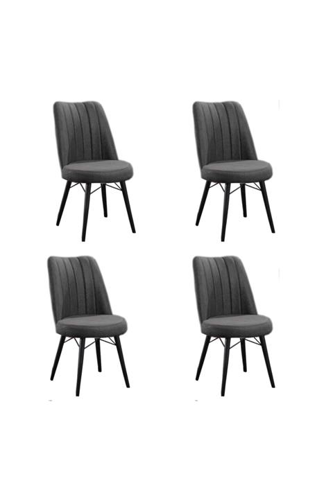 Uzel 4 Adet Gold Sandalye Siyah Gürgen Ayaklı Antrasit Mutfak Sandalyesi