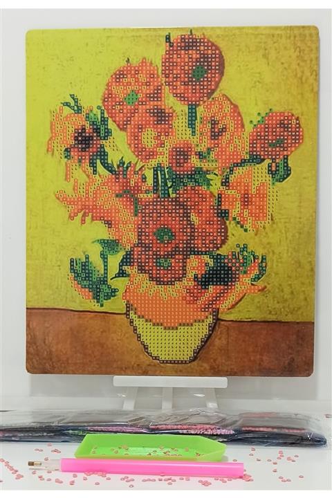 MENTAŞ Boncuklu Taşlı Mozaik Elmas Goblen Pano Tablo Resim Puzzle Dıamond Paıntıng 21x25- Çiçek Modeli